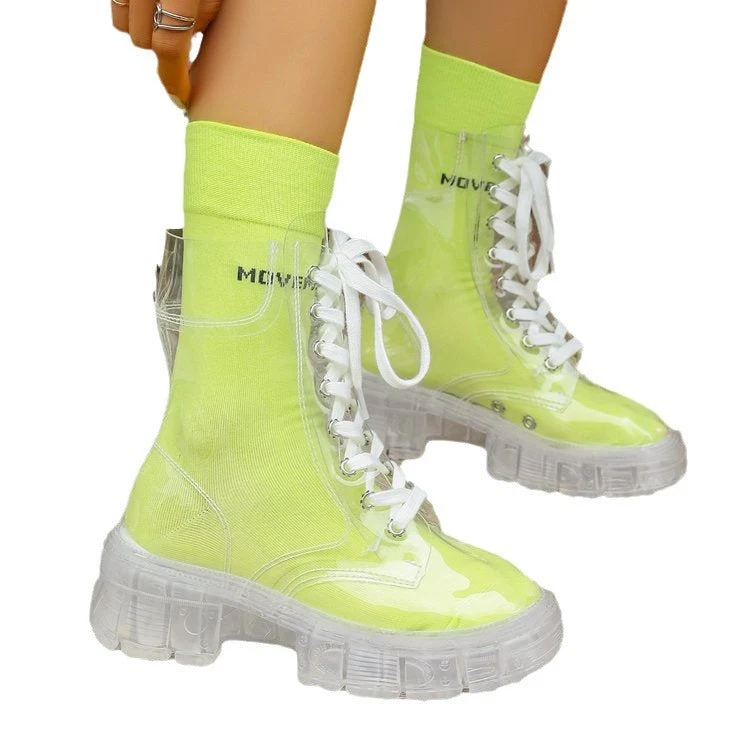Damen Transparente Chunky Stiefel mit modischem Obermaterial und robustem Sohlenprofil Nord Taschen
