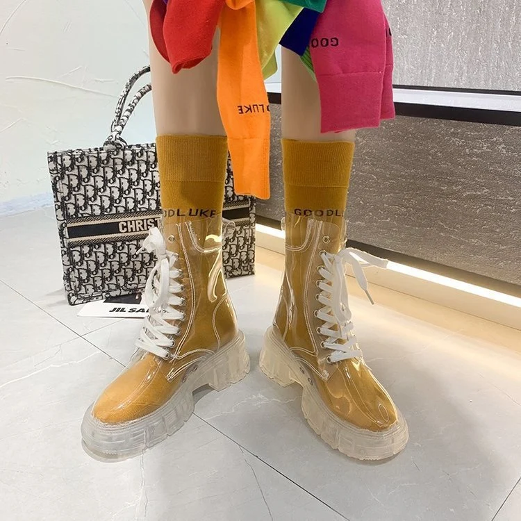 Damen Transparente Chunky Stiefel mit modischem Obermaterial und robustem Sohlenprofil Nord Taschen