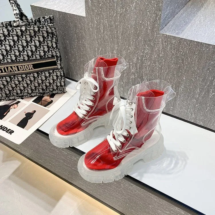 Damen Transparente Chunky Stiefel mit modischem Obermaterial und robustem Sohlenprofil Nord Taschen