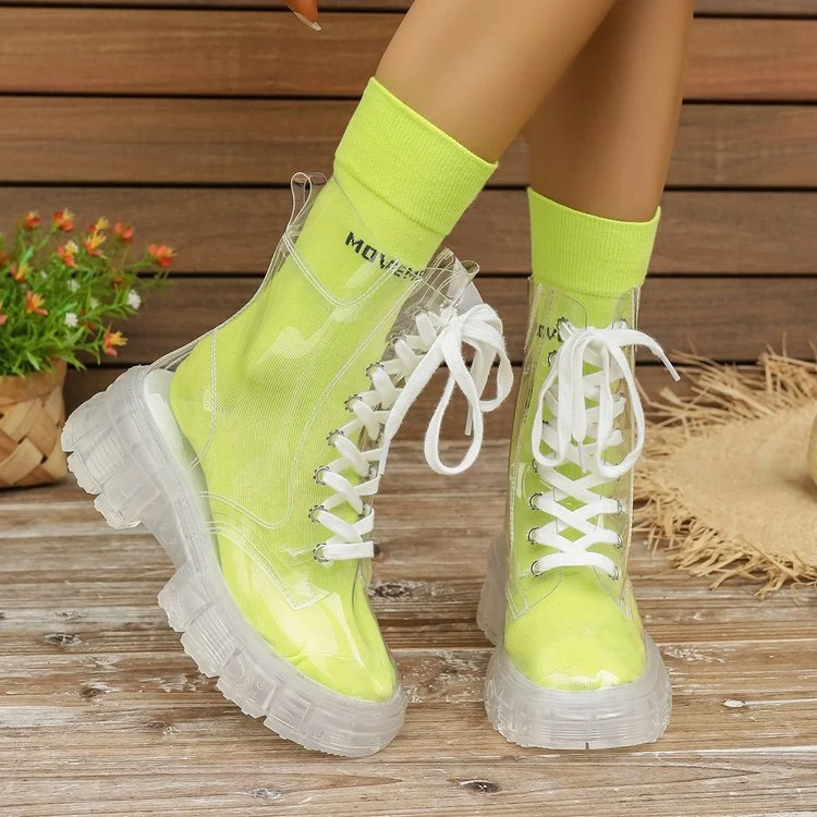 Damen Transparente Chunky Stiefel mit modischem Obermaterial und robustem Sohlenprofil Nord Taschen