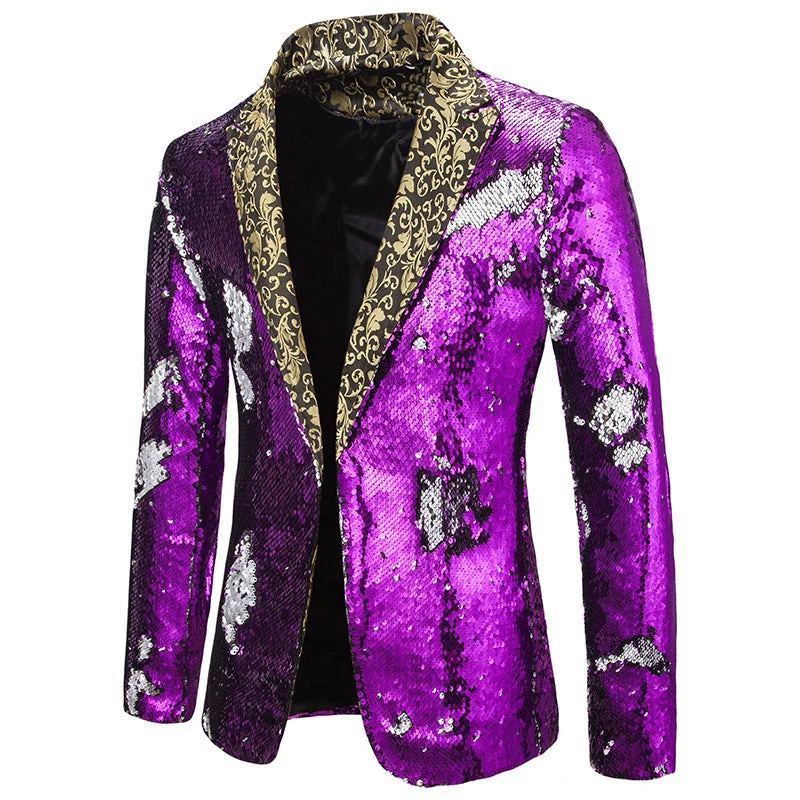 Herren extravagante Pailletten-Blazerjacke