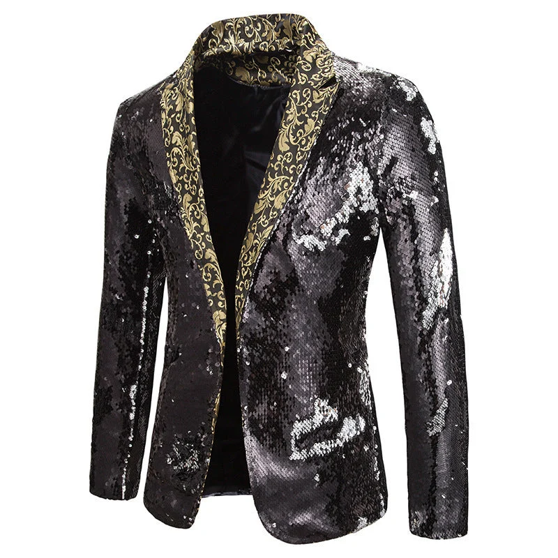 Herren extravagante Pailletten-Blazerjacke