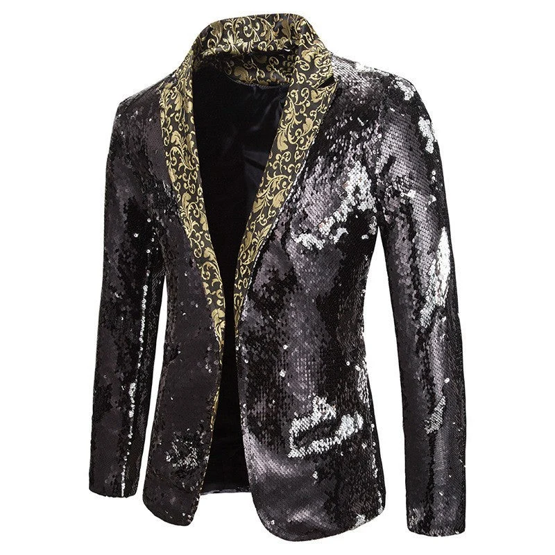 Herren extravagante Pailletten-Blazerjacke