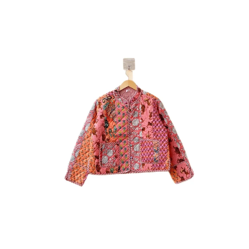 Damen gesteppte Patchwork-Jacke mit floralem Design Nord Taschen