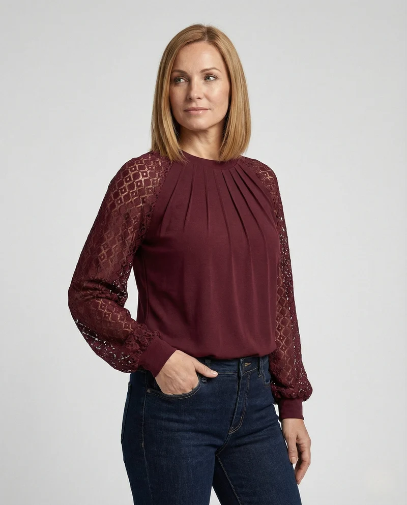 Damen Bluse Spitze elegant