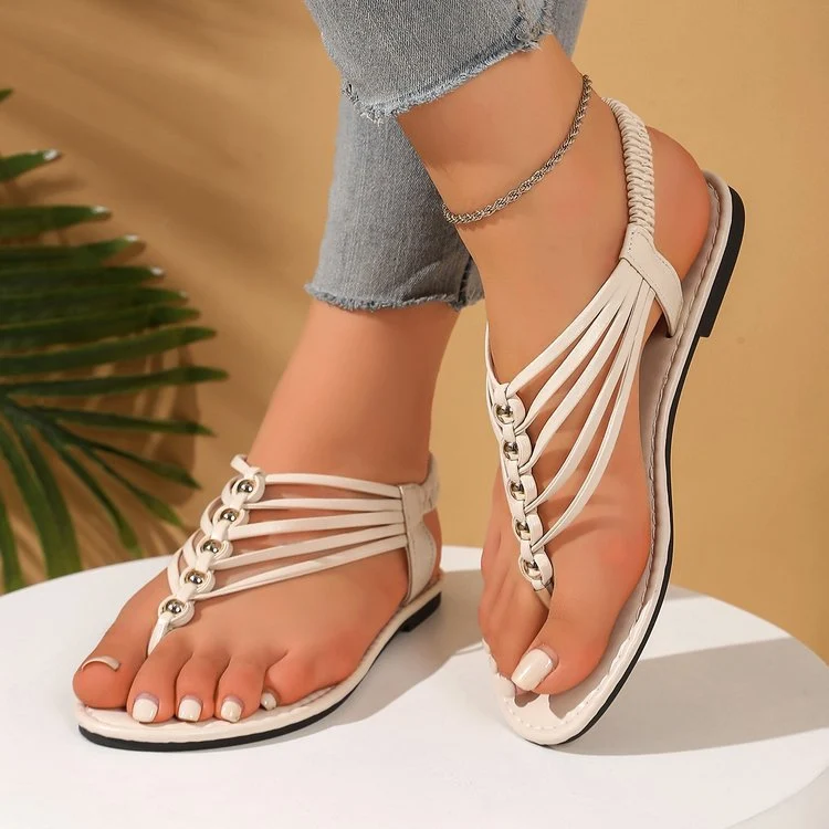 Damen modische und luftige Zehentrenner-Sandalen mit dekorativen Riemen