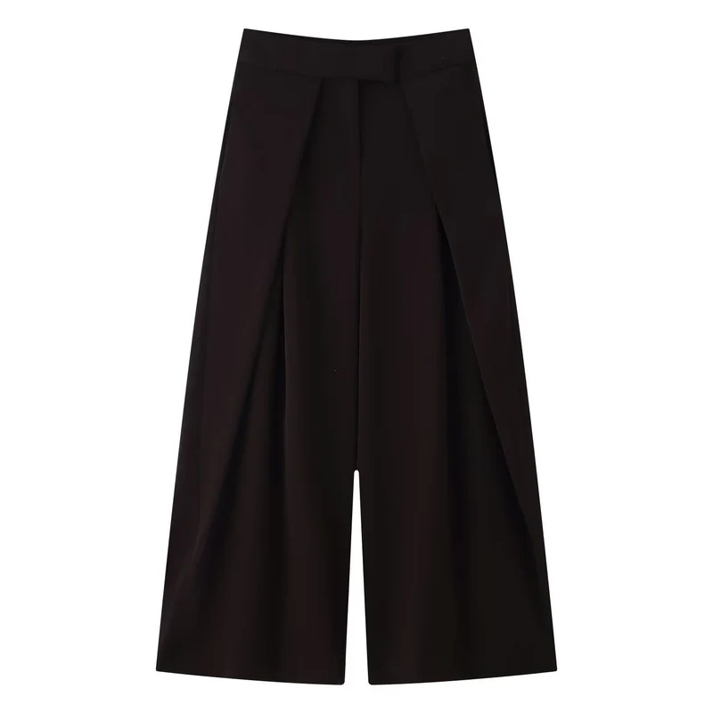 Damen weit geschnittene Culotte-Hose mit eleganten Falten und hohem Bund