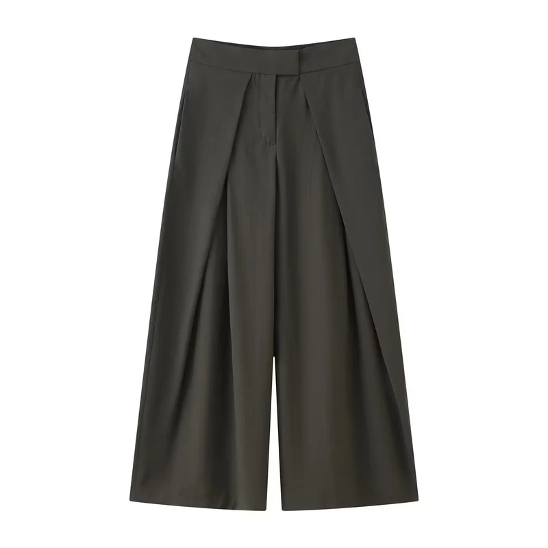 Damen weit geschnittene Culotte-Hose mit eleganten Falten und hohem Bund