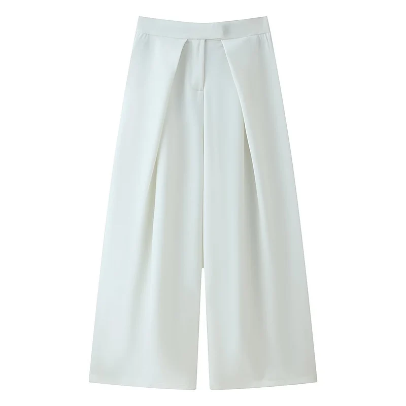 Damen weit geschnittene Culotte-Hose mit eleganten Falten und hohem Bund
