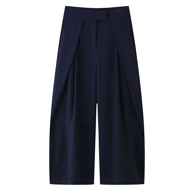 Damen weit geschnittene Culotte-Hose mit eleganten Falten und hohem Bund