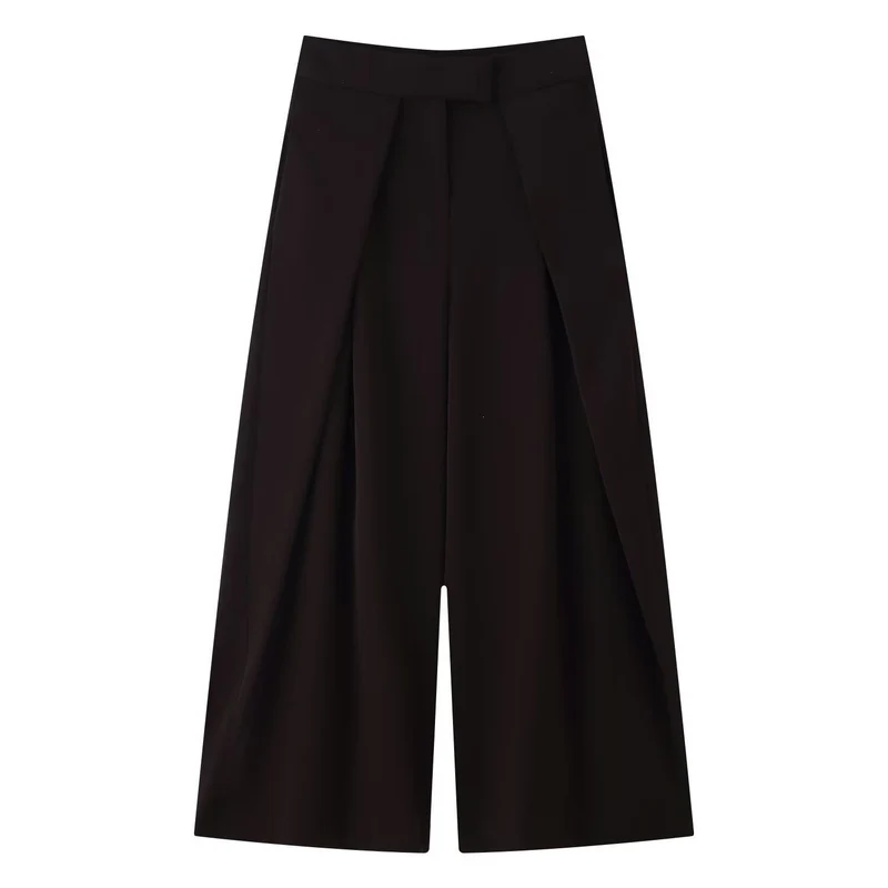 Damen weit geschnittene Culotte-Hose mit eleganten Falten und hohem Bund
