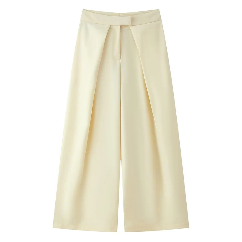 Damen weit geschnittene Culotte-Hose mit eleganten Falten und hohem Bund