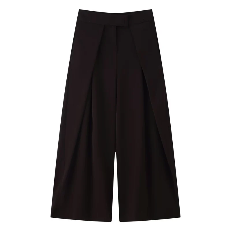 Damen weit geschnittene Culotte-Hose mit eleganten Falten und hohem Bund