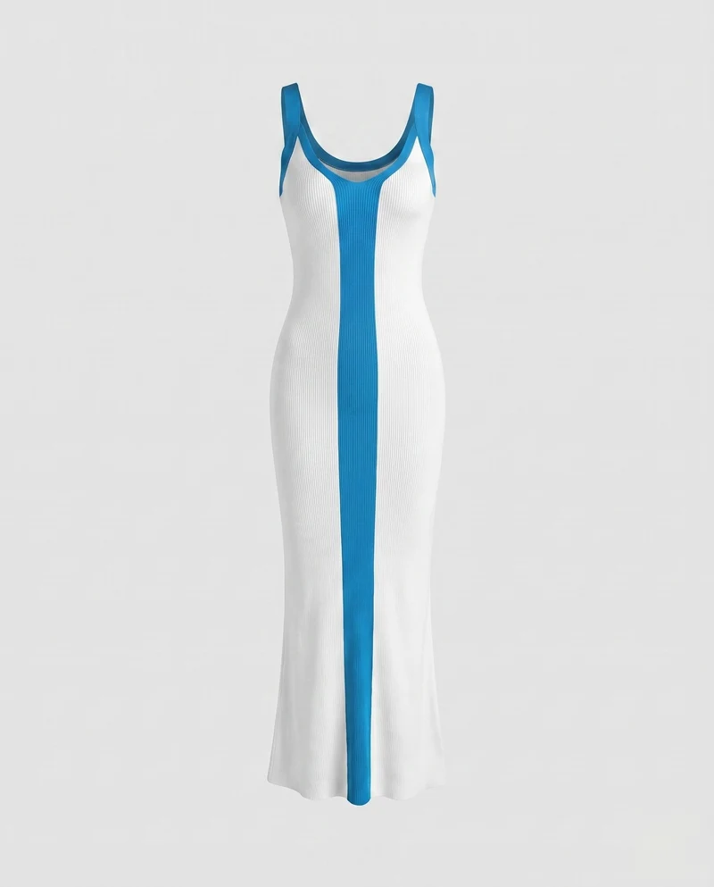 Damen figurbetontes Maxikleid mit kontrastierenden Farbblöcken