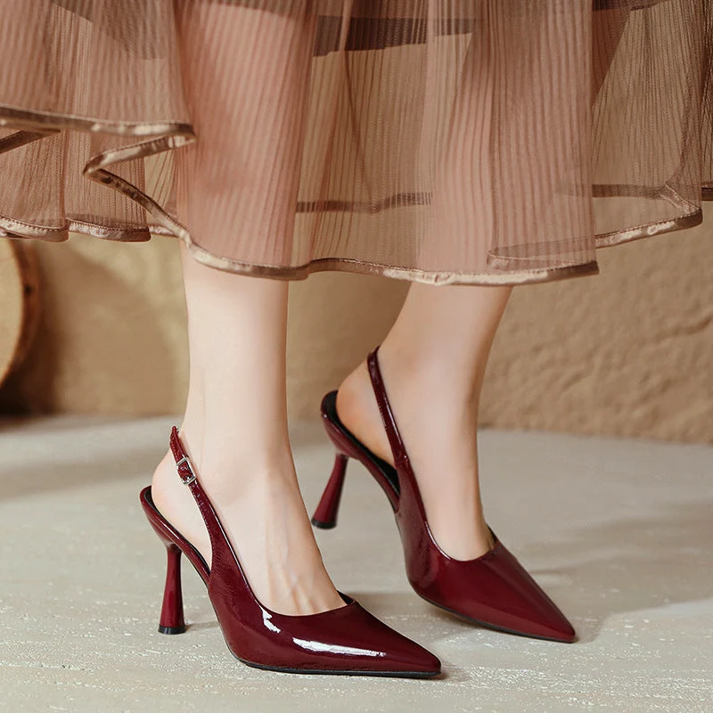 Damen elegante Slingback-Pumps mit spitzem Design und glänzender Oberfläche
