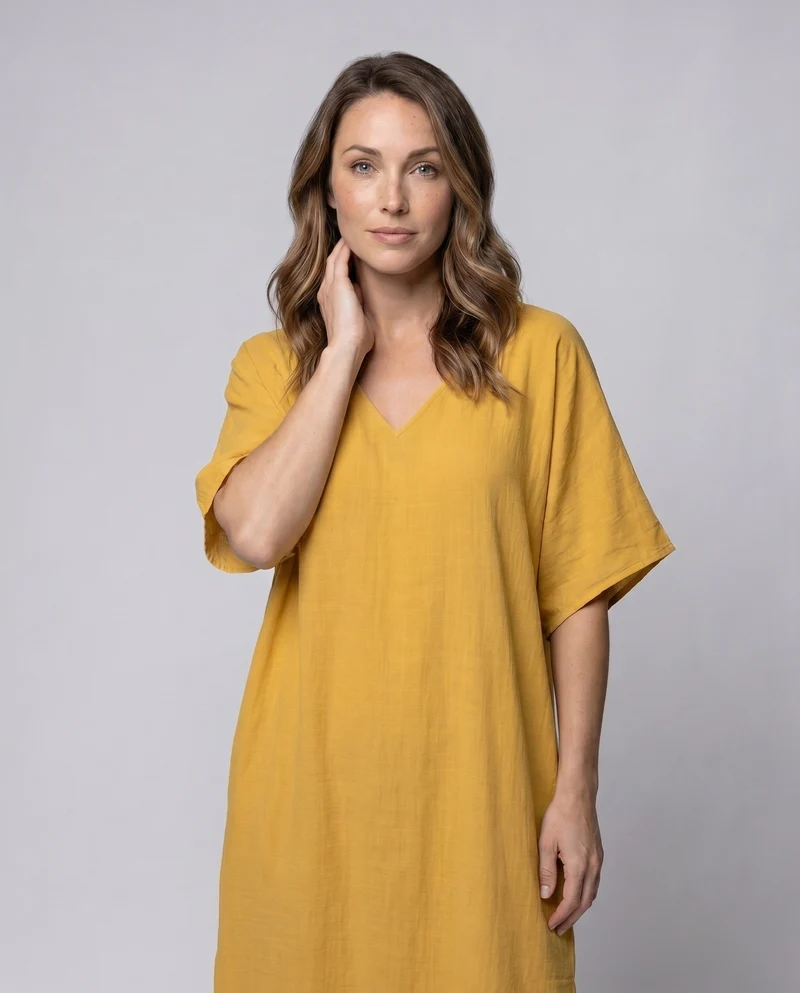 Damen Elegantes und luftiges Maxikleid mit V-Ausschnitt und seitlichen Schlitzen Nord Taschen