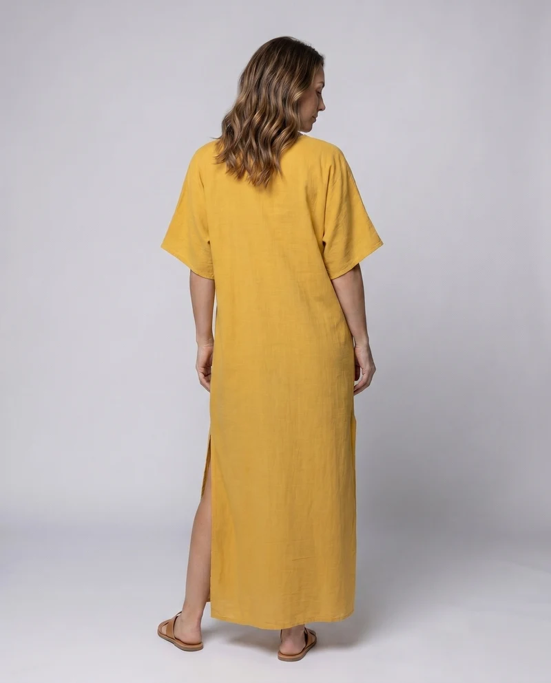 Damen Elegantes und luftiges Maxikleid mit V-Ausschnitt und seitlichen Schlitzen Nord Taschen