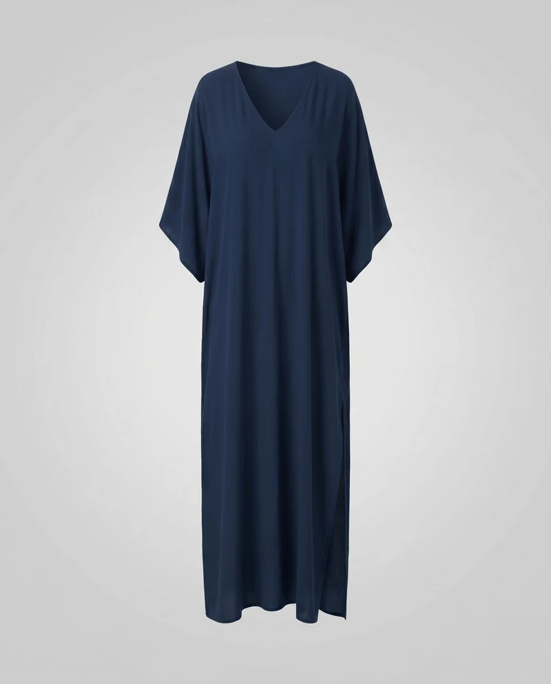 Damen Elegantes und luftiges Maxikleid mit V-Ausschnitt und seitlichen Schlitzen Nord Taschen