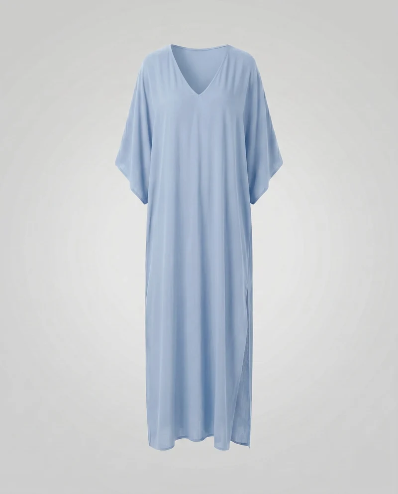 Damen Elegantes und luftiges Maxikleid mit V-Ausschnitt und seitlichen Schlitzen Nord Taschen