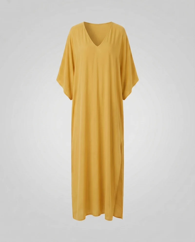 Damen Elegantes und luftiges Maxikleid mit V-Ausschnitt und seitlichen Schlitzen Nord Taschen