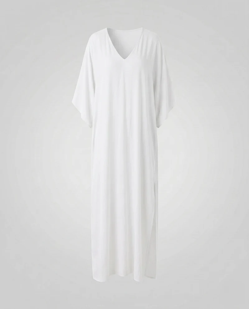 Damen Elegantes und luftiges Maxikleid mit V-Ausschnitt und seitlichen Schlitzen Nord Taschen
