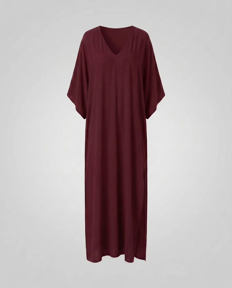 Damen Elegantes und luftiges Maxikleid mit V-Ausschnitt und seitlichen Schlitzen Nord Taschen