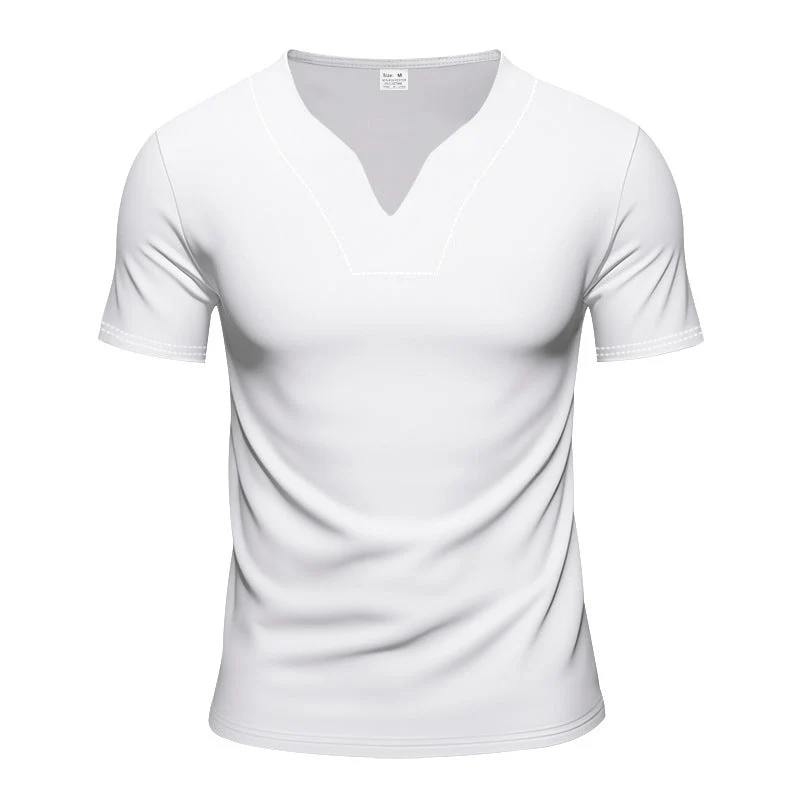 Herren nan schlank geschnittenes Kurzarmshirt mit eingelassener V-Einkerbung und dekorativer Ziernaht