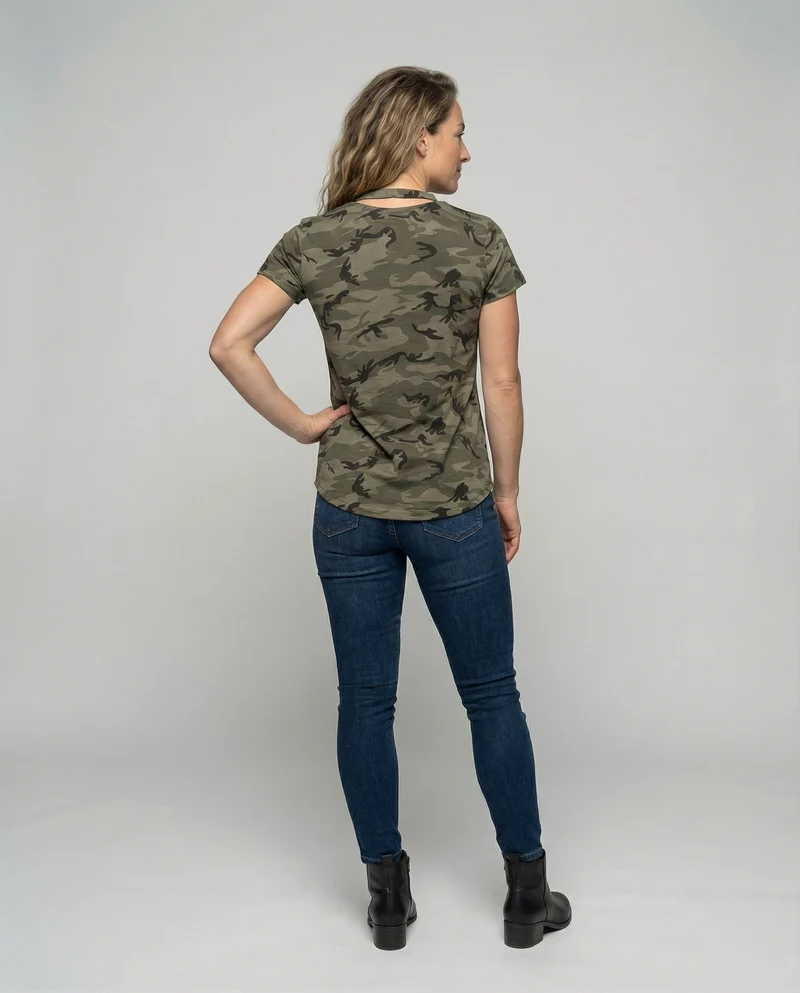 Damen Tarnmuster Schnür-Kurzarmshirt