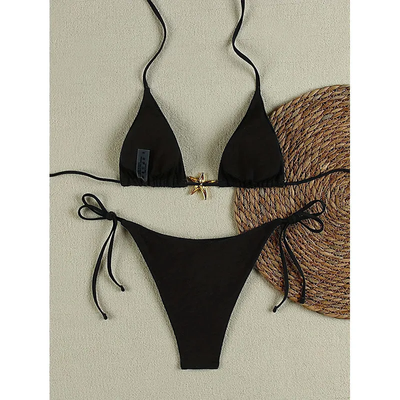 Damen Eleganter Triangel-Bikini mit goldener Applikation Nord Taschen