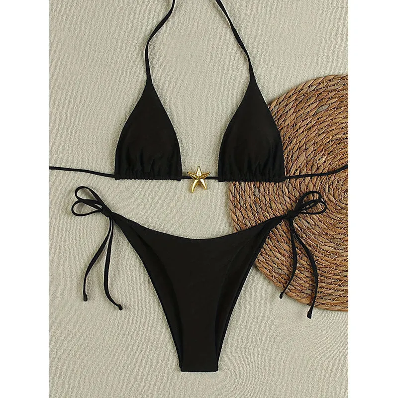 Damen Eleganter Triangel-Bikini mit goldener Applikation Nord Taschen