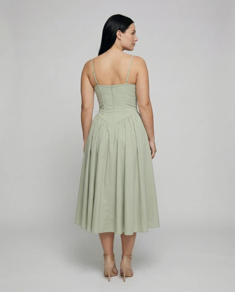 Damen nan schulterfreies Korsett-Midikleid mit konturierten Bügelcups und voluminösem Faltenrock Nord Taschen