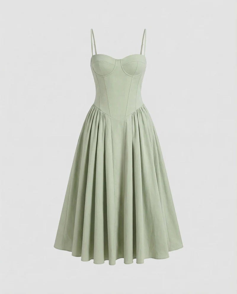 Damen nan schulterfreies Korsett-Midikleid mit konturierten Bügelcups und voluminösem Faltenrock Nord Taschen