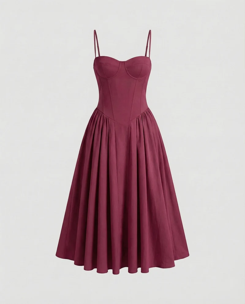 Damen nan schulterfreies Korsett-Midikleid mit konturierten Bügelcups und voluminösem Faltenrock Nord Taschen