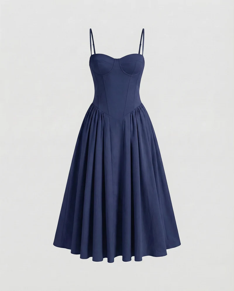 Damen nan schulterfreies Korsett-Midikleid mit konturierten Bügelcups und voluminösem Faltenrock Nord Taschen