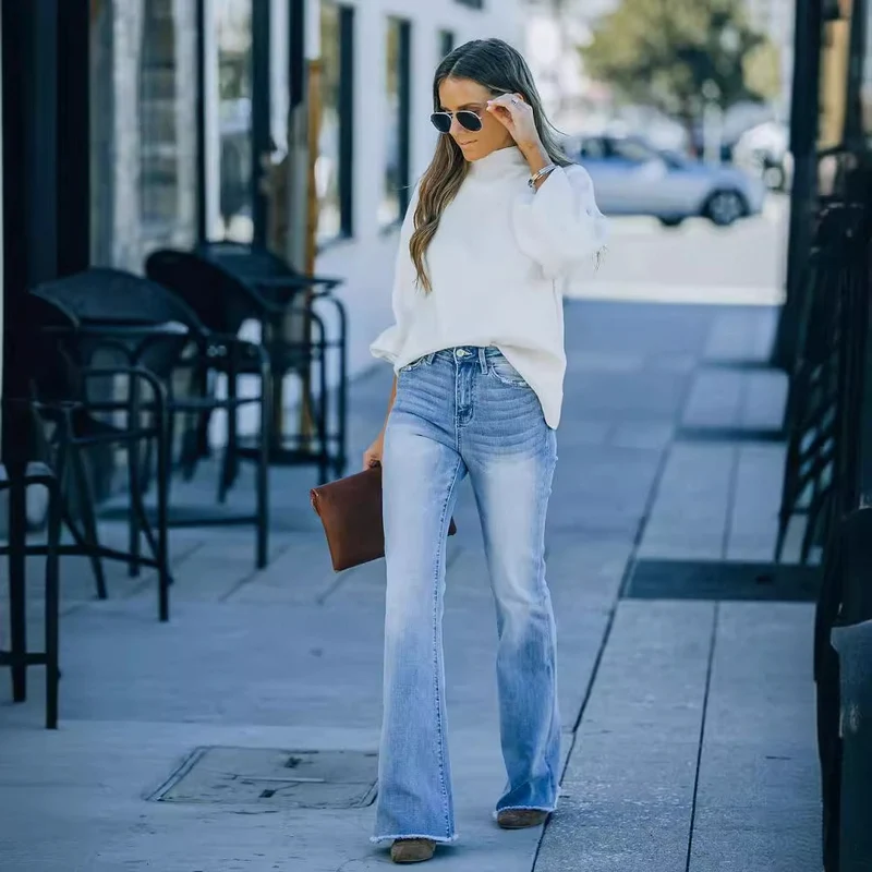 Damen Flared Jeans mit hohem Bund und modernen Vintage-Effekten