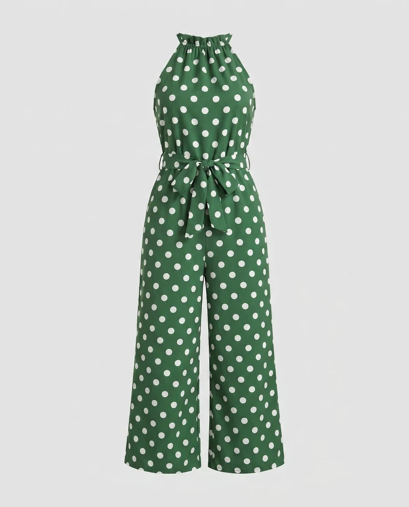 Damen Jumpsuit mit schickem Halterneck und weitem Bein