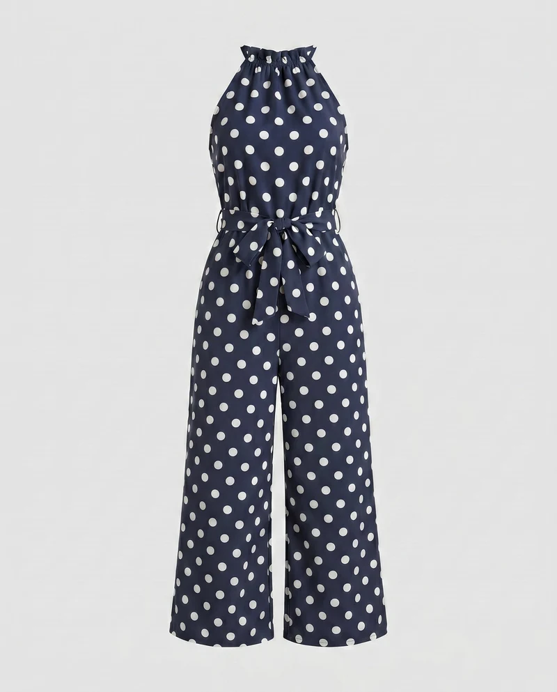 Damen Jumpsuit mit schickem Halterneck und weitem Bein