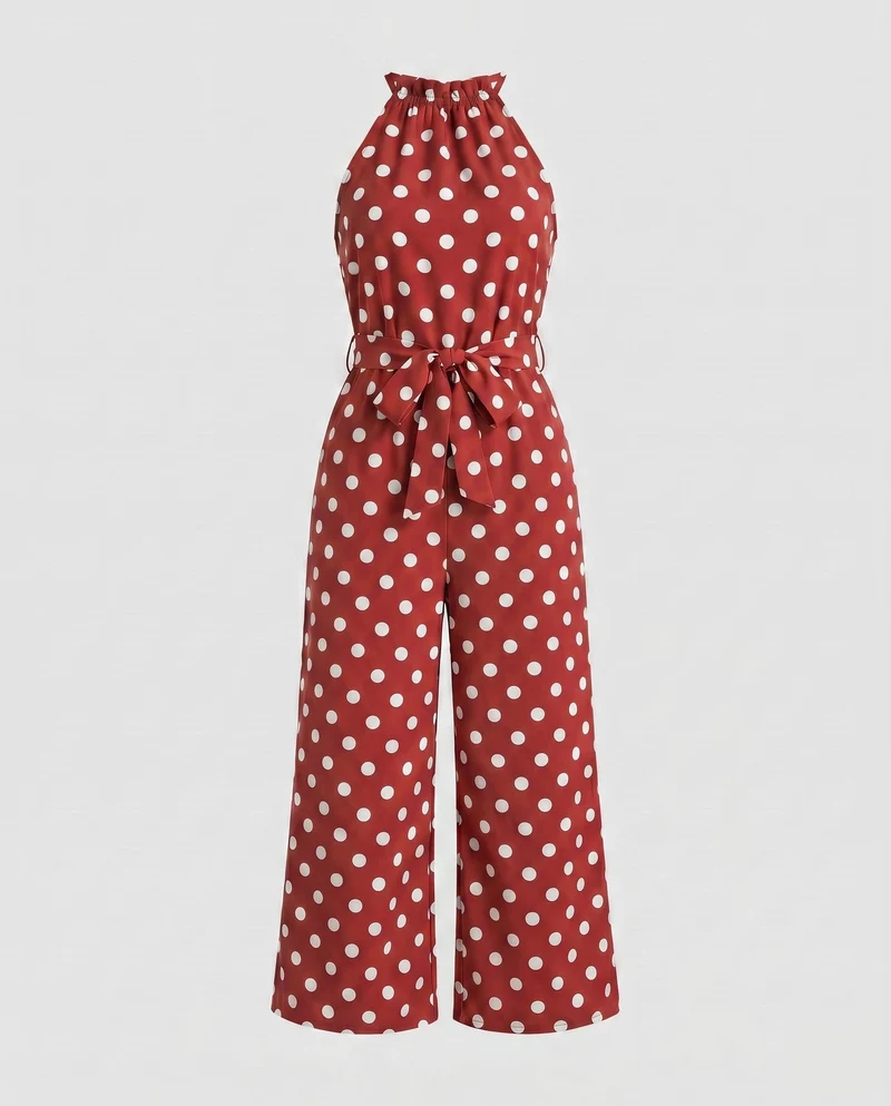 Damen Jumpsuit mit schickem Halterneck und weitem Bein