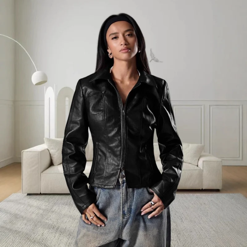 Damen Hochwertige Kunstlederjacke im figurbetonten Schnitt Nord Taschen