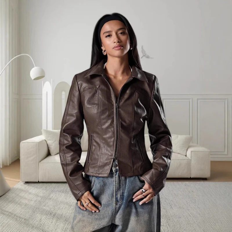 Damen Hochwertige Kunstlederjacke im figurbetonten Schnitt Nord Taschen
