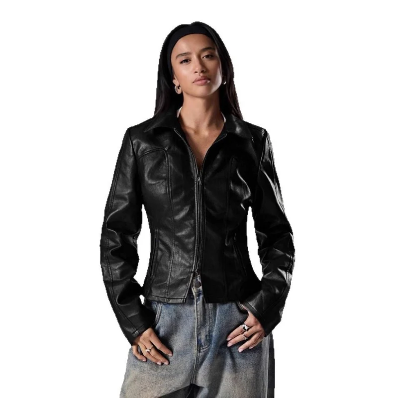 Damen Hochwertige Kunstlederjacke im figurbetonten Schnitt Nord Taschen