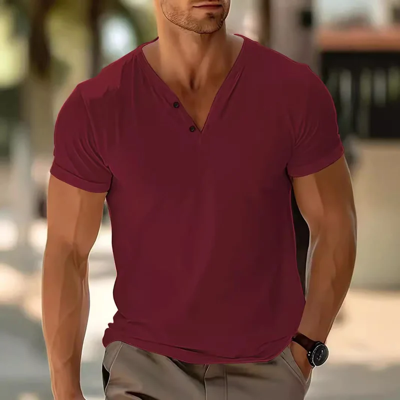 Herren nan kurzärmeliges Henleyshirt mit V-Ausschnitt und Zweiknopfleiste aus Baumwollmix Nord Taschen