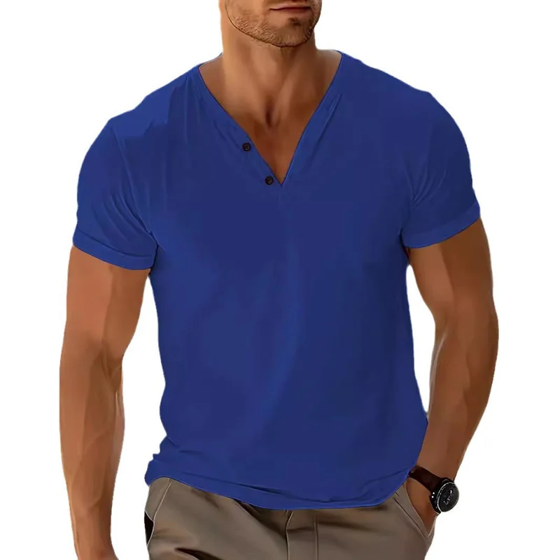 Herren nan kurzärmeliges Henleyshirt mit V-Ausschnitt und Zweiknopfleiste aus Baumwollmix Nord Taschen