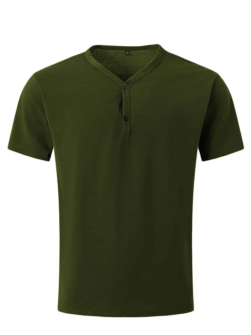 Herren nan kurzärmeliges Henleyshirt mit V-Ausschnitt und Zweiknopfleiste aus Baumwollmix Nord Taschen