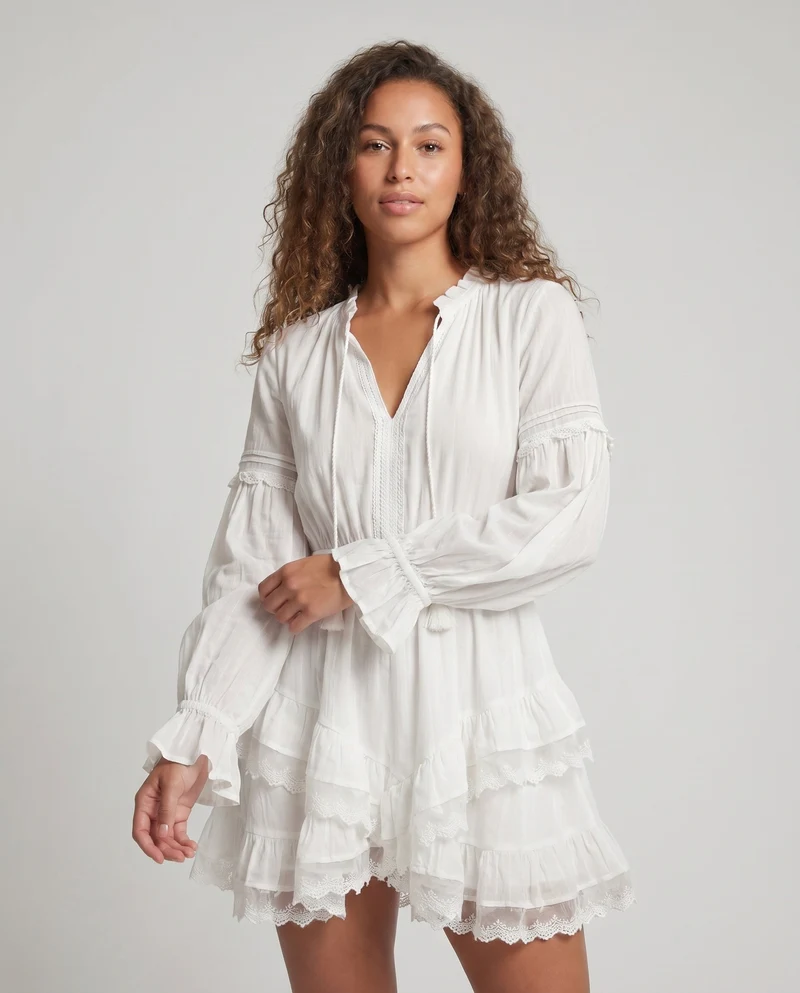 Damen luftiges Rüschenspielkleid mit eleganter Schnürung