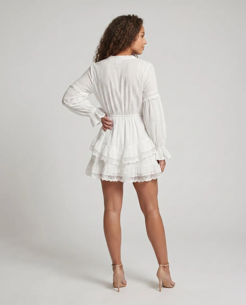 Damen luftiges Rüschenspielkleid mit eleganter Schnürung