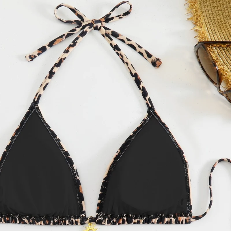 Damen Triangel-Bikini mit verspieltem Animal Print und verstellbaren BindNord Taschenändern Nord Taschen