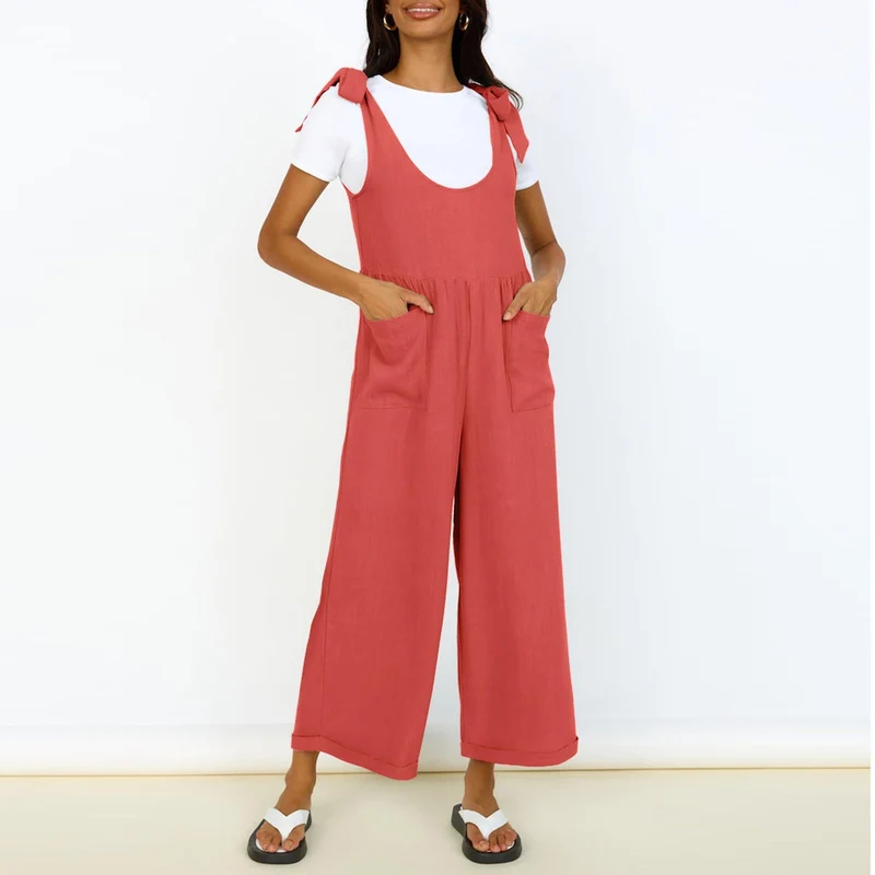 Damen Lässiger Jumpsuit mit verstellbaren Trägern und weitem Bein
