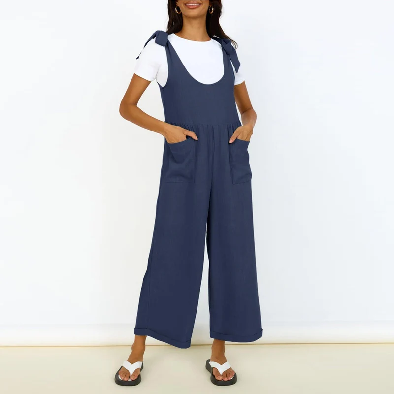 Damen Lässiger Jumpsuit mit verstellbaren Trägern und weitem Bein