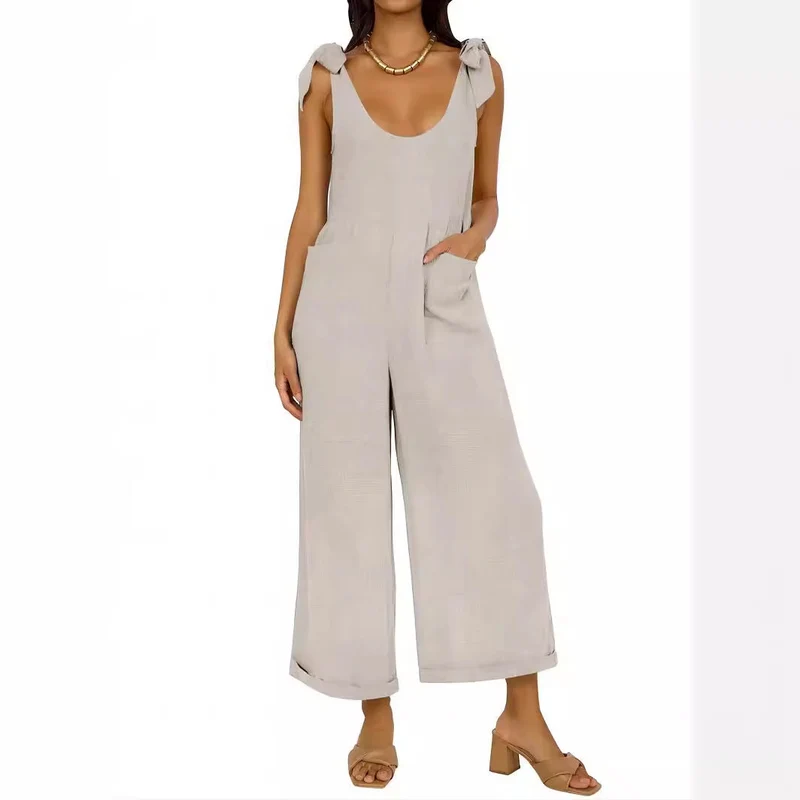 Damen Lässiger Jumpsuit mit verstellbaren Trägern und weitem Bein